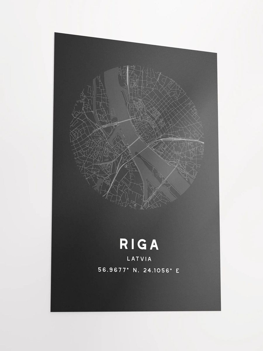 Riga Street Map Poster – Black Minimalist Circular City Art product image (4)