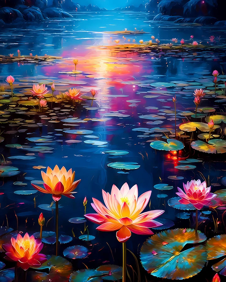 Twilight Serenity: Sunset Water Lilies Artwork Matte Poster product image (1)