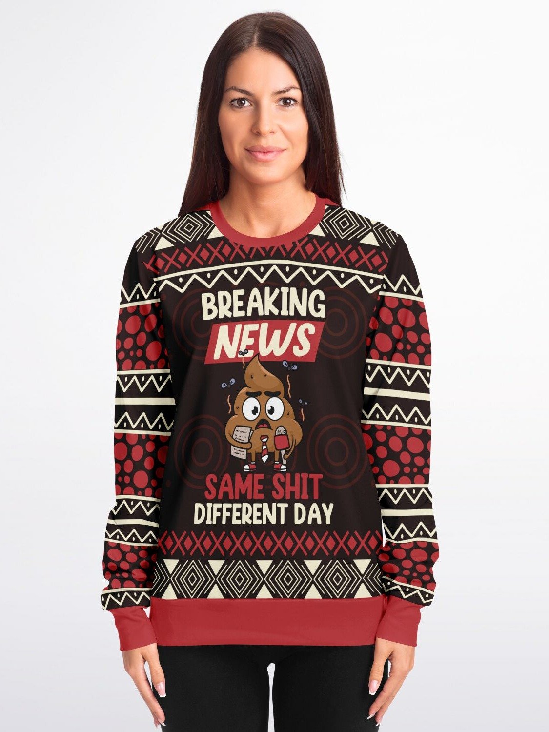 "Breaking News SSDD" Emoji Ugly Christmas Sweater | Funny Sarcastic Holiday Sweatshirt | Humorous Winter Party Outfit | Unisex Gag Gift product image (3)