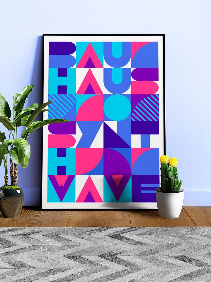 Bauhaus Synthwave #3 poster (pink-blue) — abstract poster, retrowave print, vaporwave geometric art, 1980s print, 1930s wall decor product image (1)