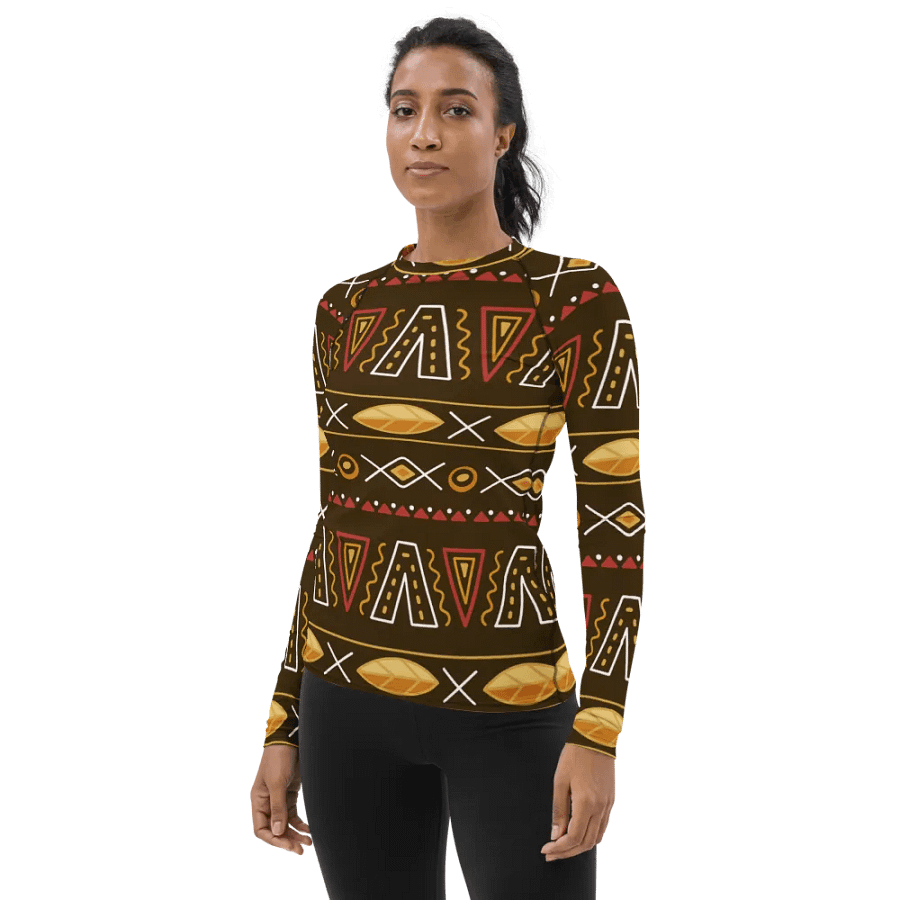 Artistic Spirit: Hand-Drawn African Pattern All-Over Print Women's Rash Guard product image (4)