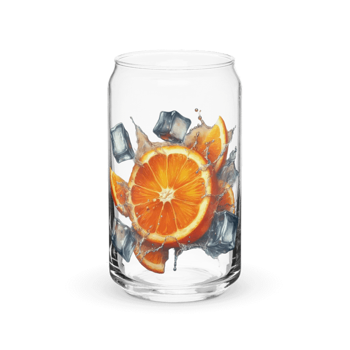 Orange fruit slices floating in the water, water and ice cubes design_02-Can-Shaped Glass product image (1)