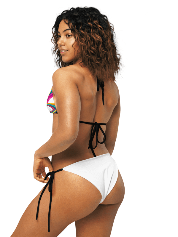 White Low Rise Cheeky String Bikini, Mardi Gras Top, White Bottoms product image (5)