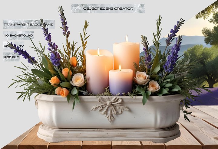 Provence-Inspired Candle and Floral Arrangements, PNG product image (2)