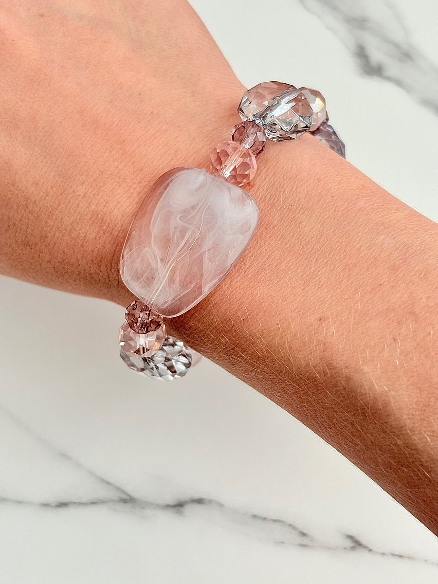 Dusty Rose Elegance | Faceted Glass Bead Bracelet | Handmade 7.5" Coastal Charm | by Monique Faella Designs™ | MFD-00048 product image (6)