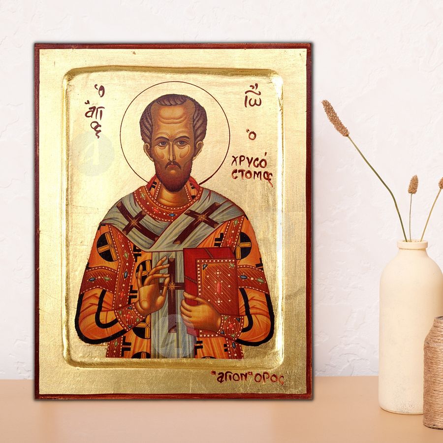 St John Chrysostom Icon,  Greek Handmade Church Icon, Christian Byzantine Art product image (2)