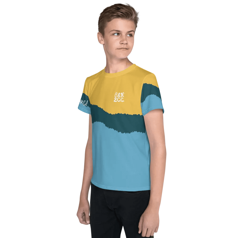 🦈 YOUTH | Boys’ | BOURNE to Cape Cod™ | Logo Tee – All-Over Print | BRN.2C.C.™ | Coastal Explorer Edition 🧭| White Logo on Abstract Landscape Graphic product image (4)