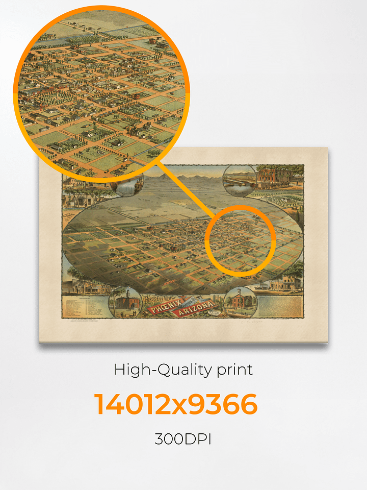 Phoenix Arizona 1885 Canvas Print – Hand-Drawn Historic City Map product image (2)