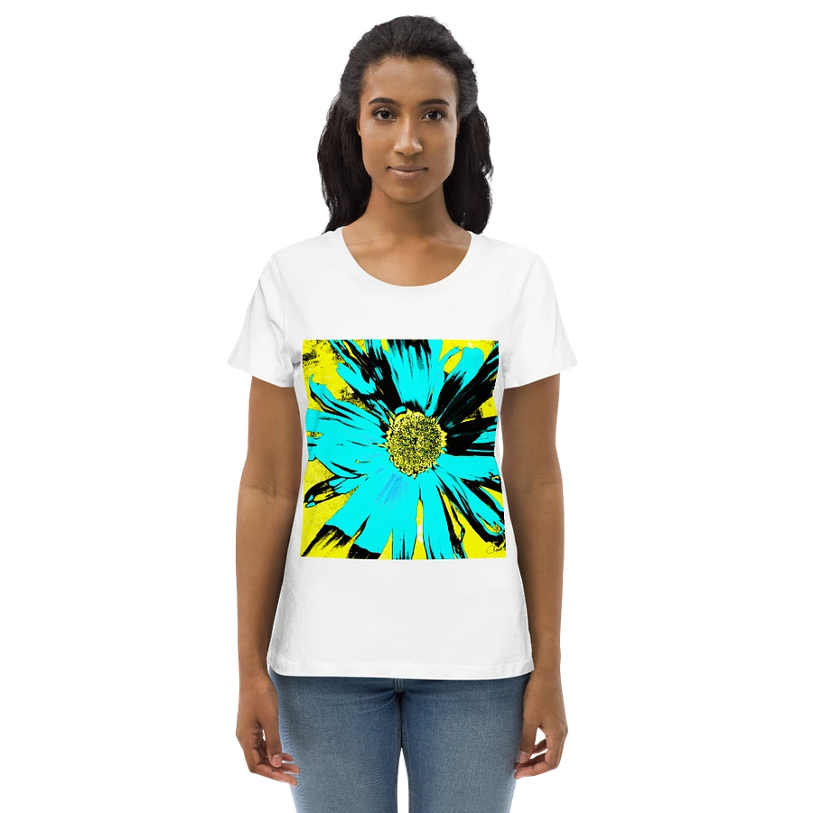 Abstract Yellow, Turquoise and Black Daisy Flower Ladies T Shirt product image (2)