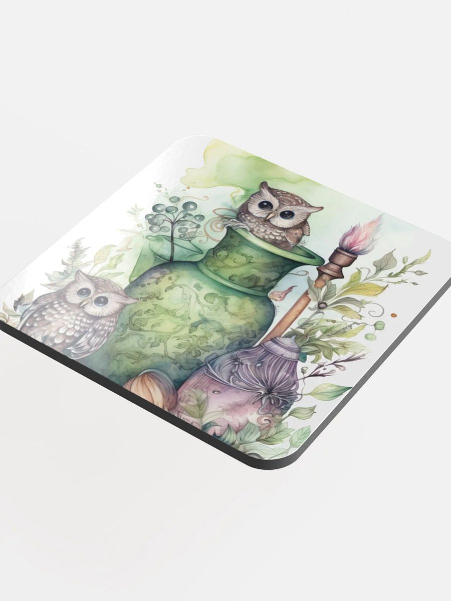 Glossed Cork Coaster 🦉 Peaceful Green Theme - Owls Vibes - Motif 2 product image (4)