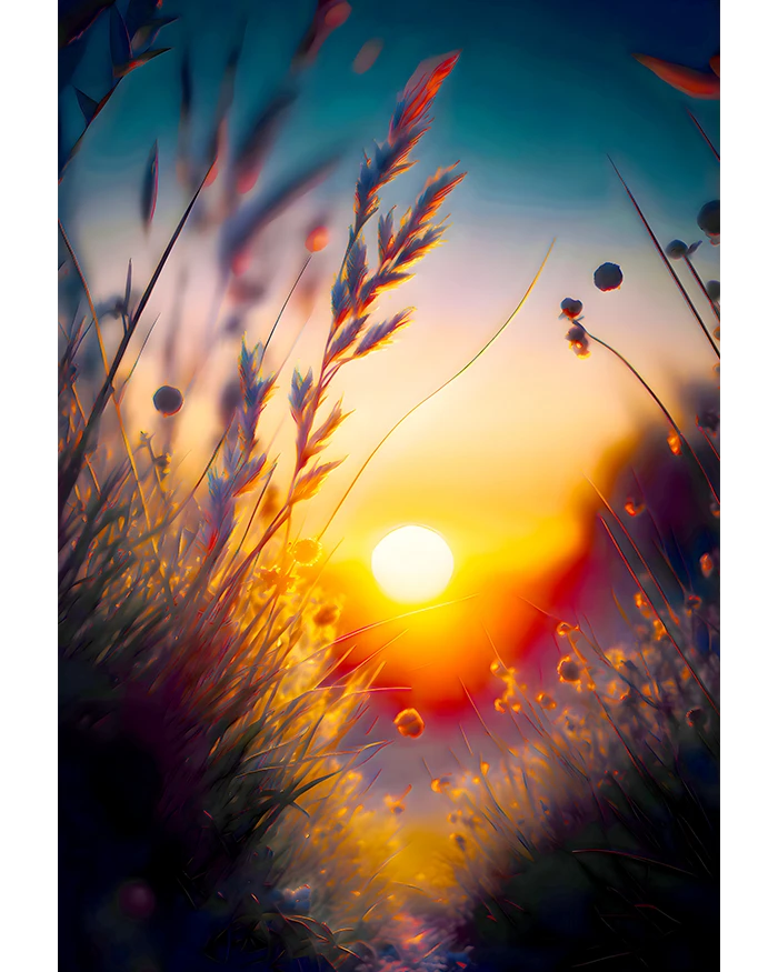 Silhouetted Grass Against a Softly Glowing Sun at Sunrise or Sunset Matte Poster product image (1)