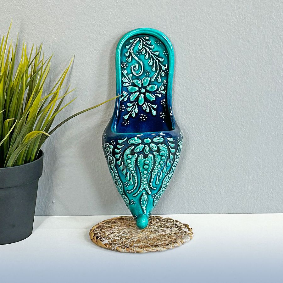 Ceramic wall decor, turquoise shoes (Terlik) — handmade pottery, handmade ceramic, home decor, handmade gift, Turkish ceramic product image (3)