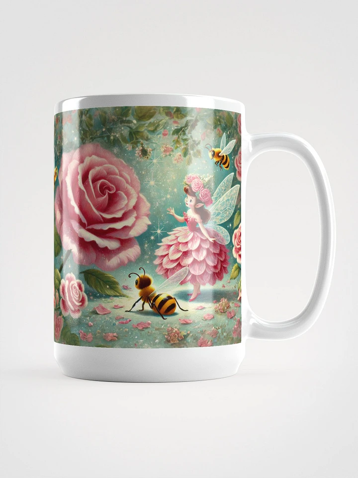 Pink Rose Fairy and Bees Glossy White Mug product image (2)