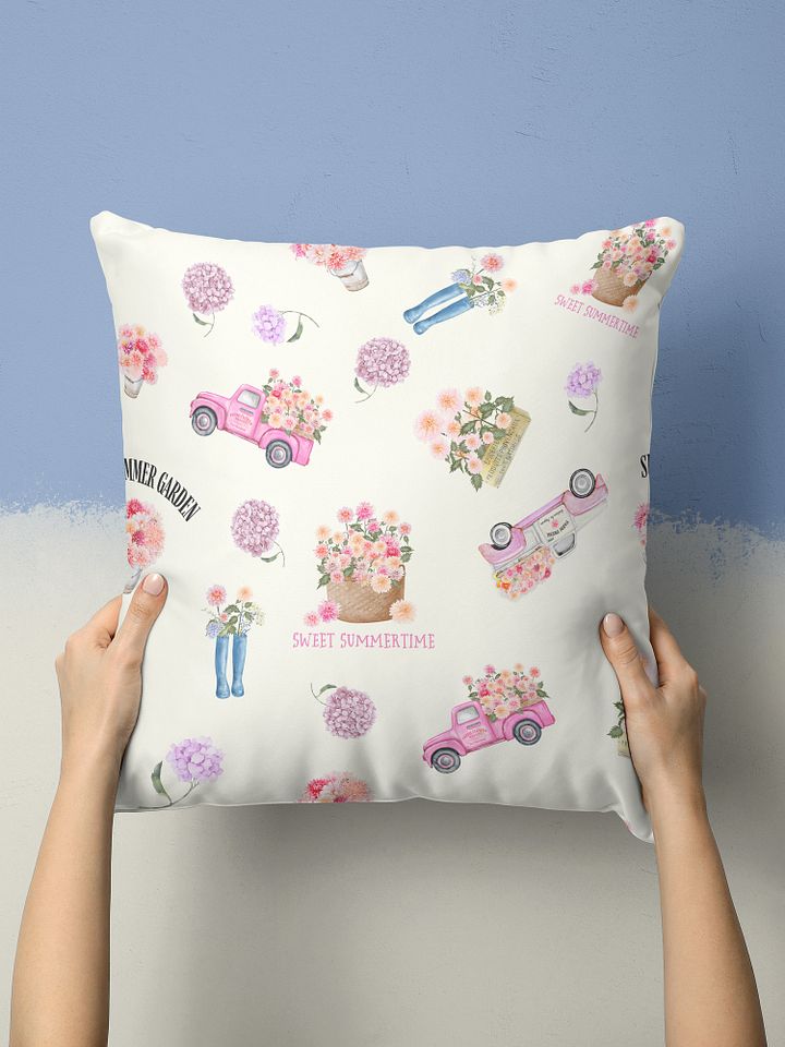 COTTGAGE SUMMER FUN PATTERN WITH DAHLIAS AND TRUCKS product image (1)