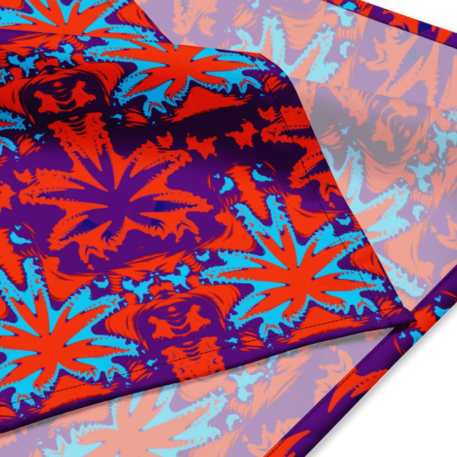 Cannabis Leaf Pattern Bandana, Twisted 420 Art, Orange Blue Purple Weird Weed Accessory product image (1)