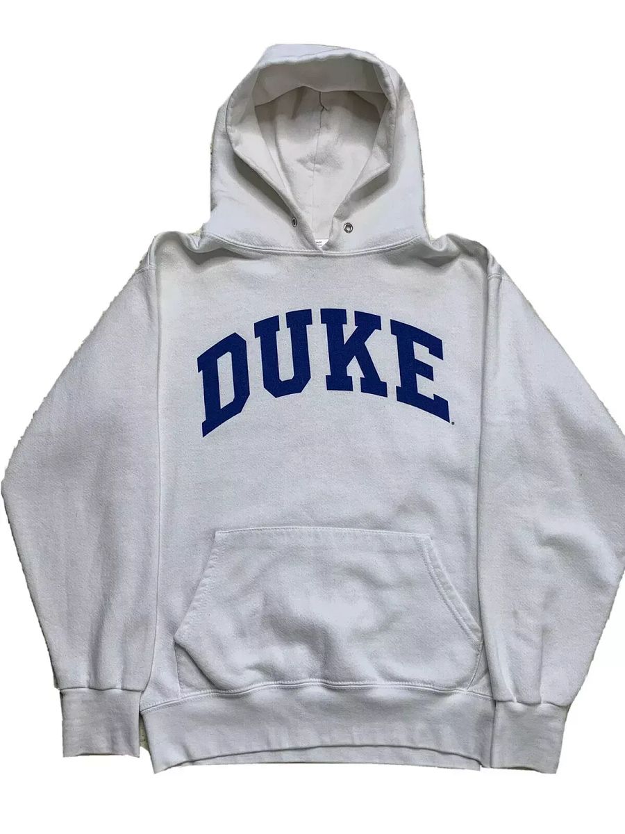 VTG 90'S Duke White Cotton Spell Out Hoodie cotton Exchange Made USA product image (6)