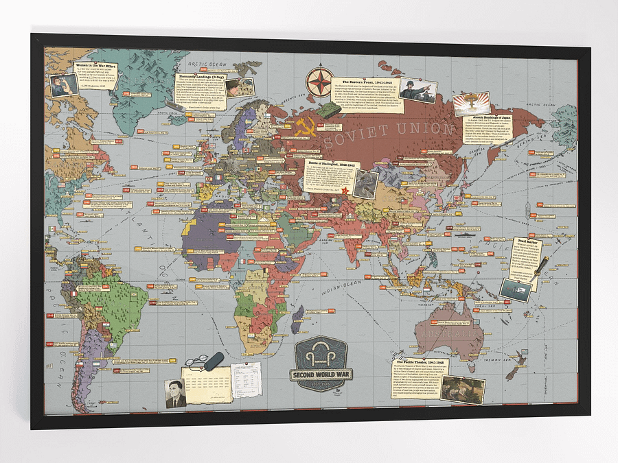 Ultimate WW2 Infographic Map | Framed w/Front Protector (RECOMMENDED) product image (1)