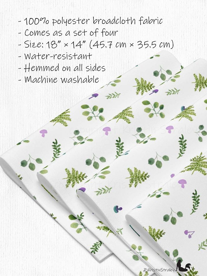 Woodland Ferns & Mushrooms on White Placemat Set product image (2)