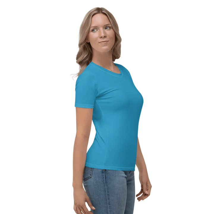 Plain Medium Blue Light Summer Women's Crewneck Polyester Heavyweight Premium T-Shirt by Treasure Pie product image (2)