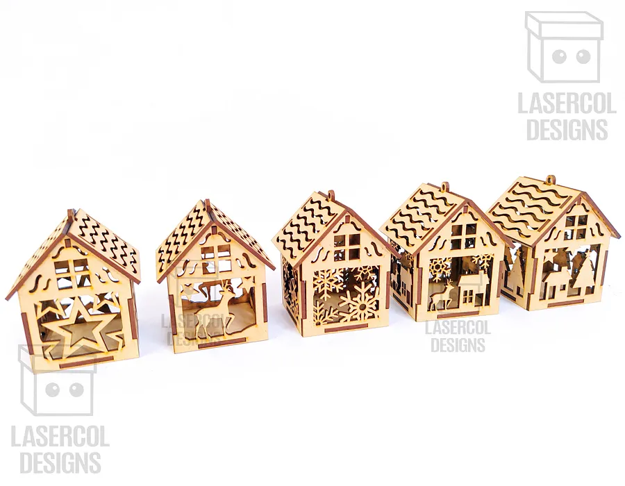 Christmas House Ornaments Set 2 (2 Sizes, 5 Styles) - Laser Cut Files product image (3)