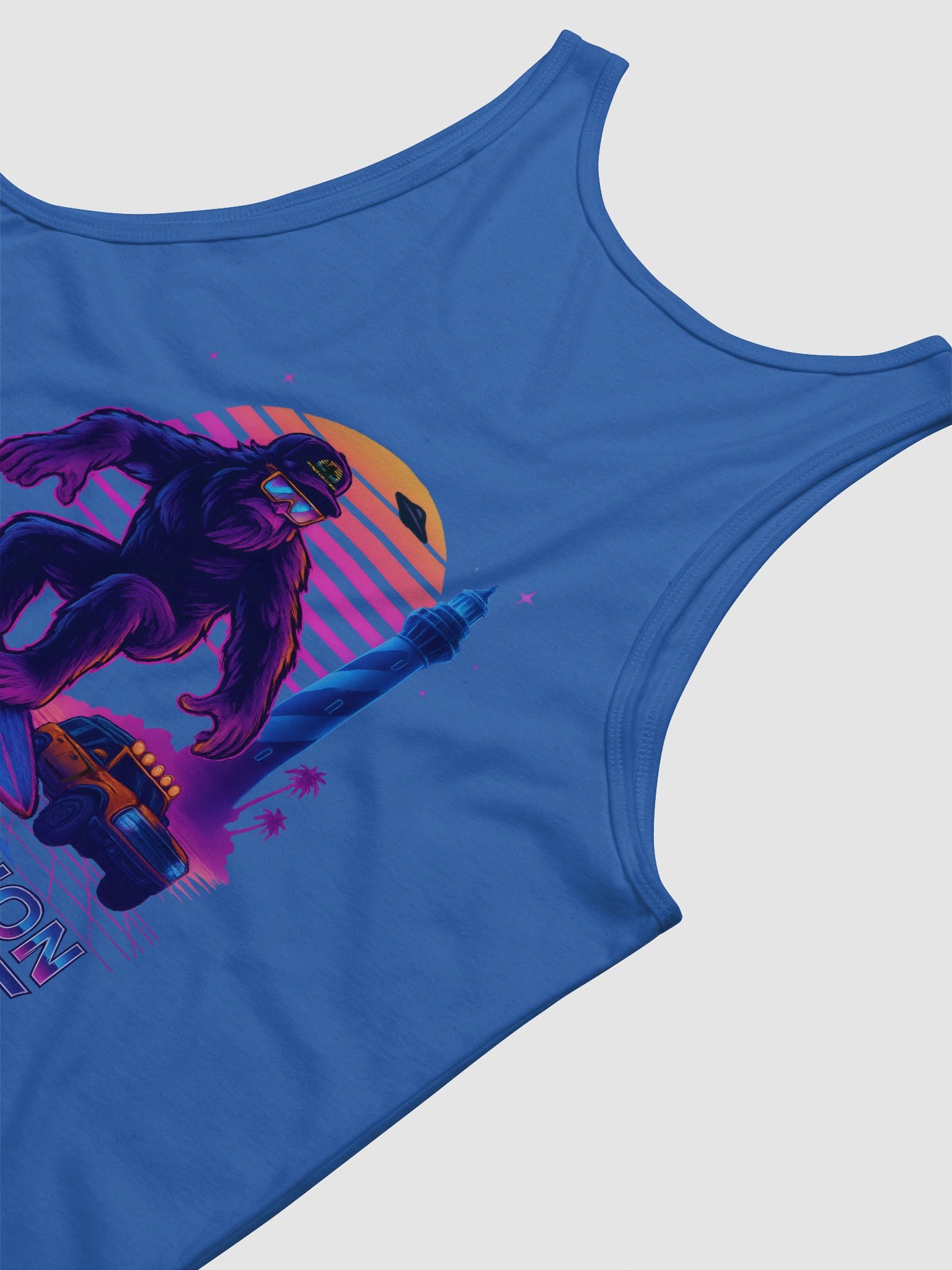 Destination Bigfoot Bronco Synthwave Bella+Canvas Jersey Tank (Blue) product image (5)