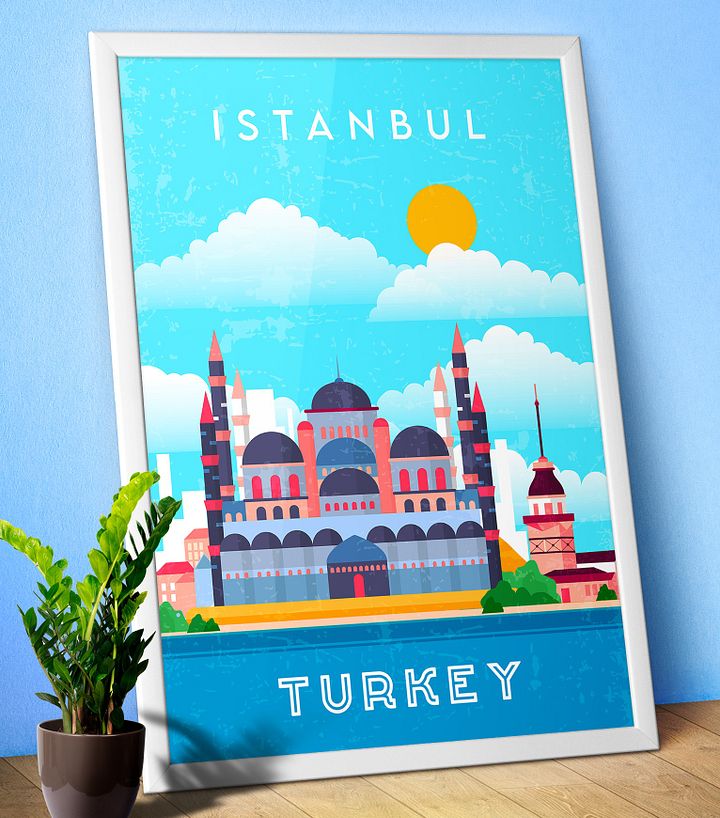 Istanbul, Turkey — Retro travel minimalist poster, retro travel art, retro travel wall art, vector art product image (1)