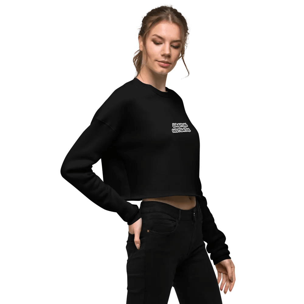 HABITUAL INSTIGATOR (B&W thread) embroidered fleece crop crew product image (13)