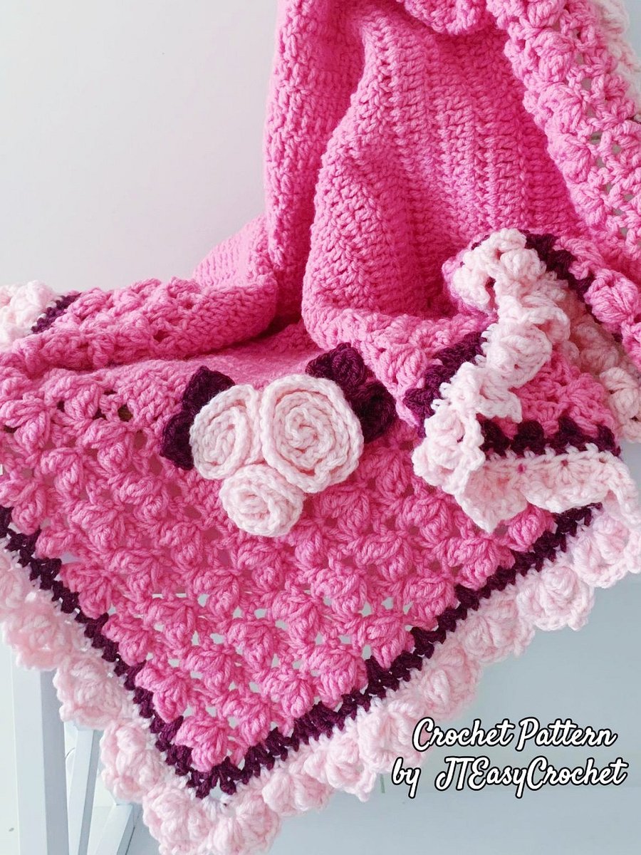 Hearts And Roses Throw Blanket Crochet Pattern with Rose Bouquet Applique product image (3)