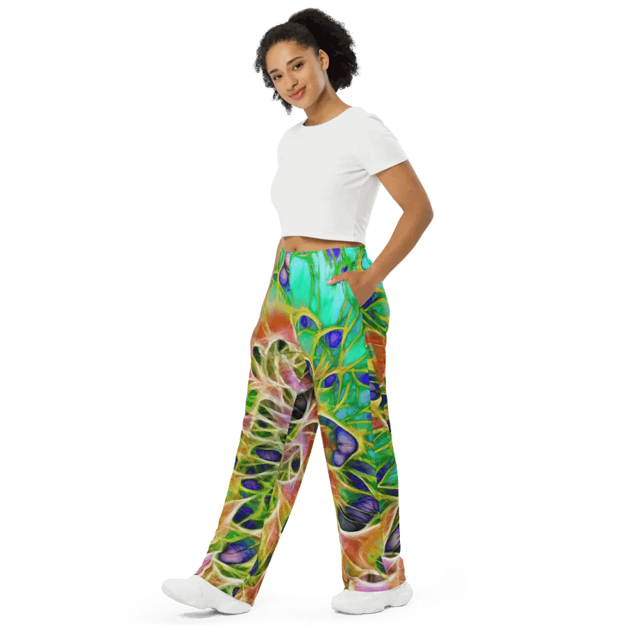 Abstract Peacock Chrysanthemum Wide Leg Pants product image (4)