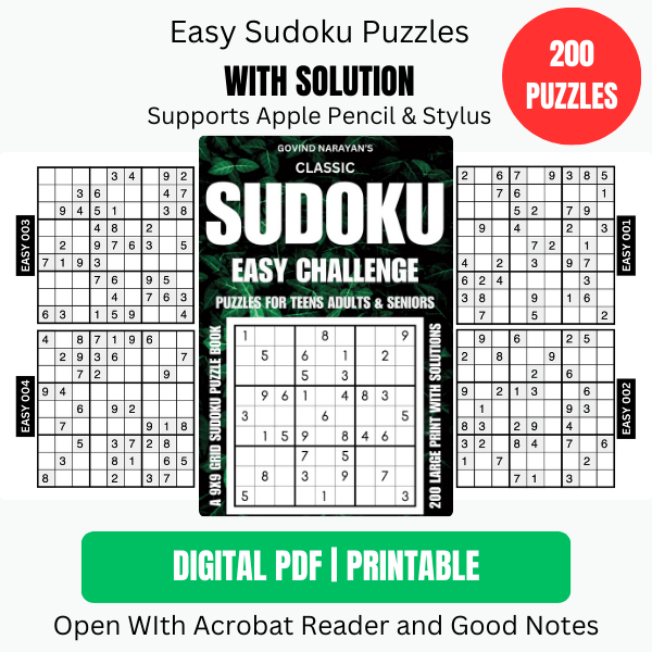 200 Classic Sudoku Easy Puzzle | Ebook | Printable product image (1)