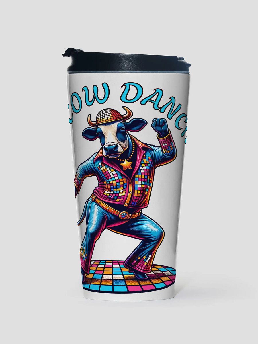 Vibrant Disco Dancing Cow Travel Mug - Perfect for On-the-Go Fun product image (1)