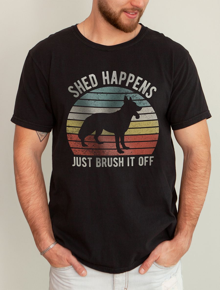 Shed Happens Tee | Funny German Shepherd T-Shirt for Dog Lovers | Retro Vintage Sunset Dog Lover T-Shirt product image (1)