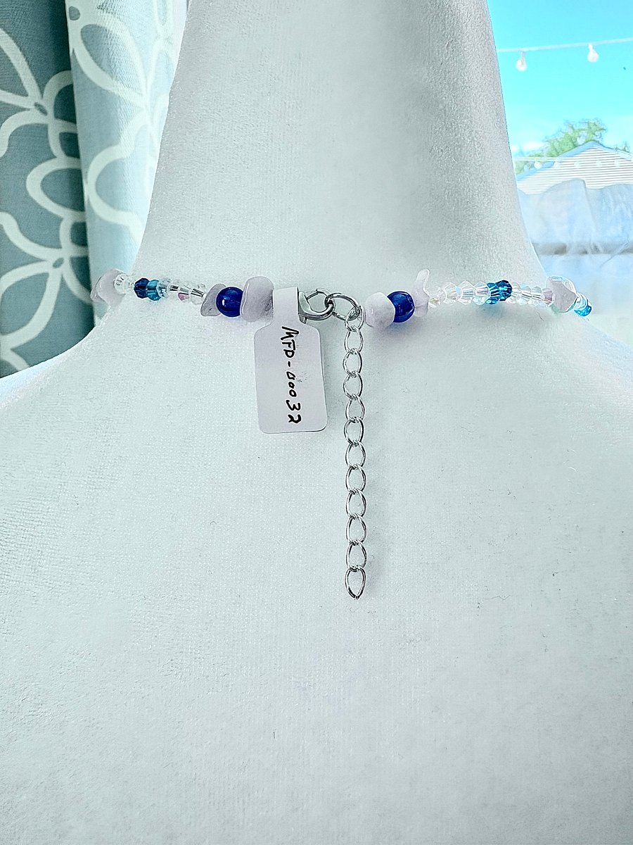 Tri-Sea Glass Pendant Necklace | Coastal Blues & Glass Beads | Handmade Coastal Charm Jewelry by Monique Faella Designs™ | MFD-00032 product image (4)