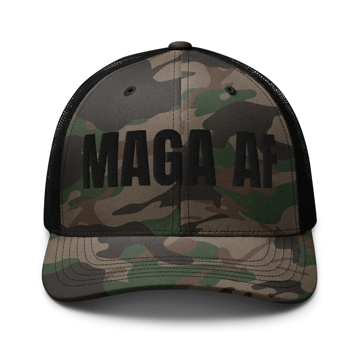MAGA AF Camo Trucker Hat (Black Letters) product image (1)