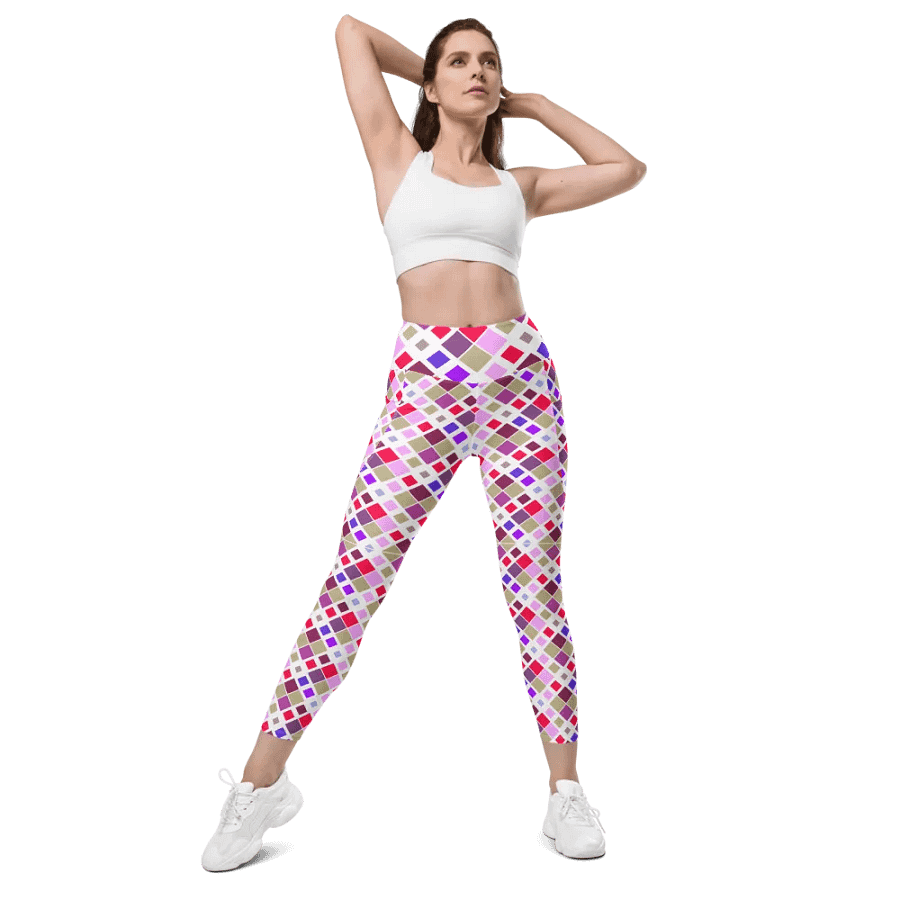 Colorful Square Pattern Design Leggings with Pocket - v3 product image (6)
