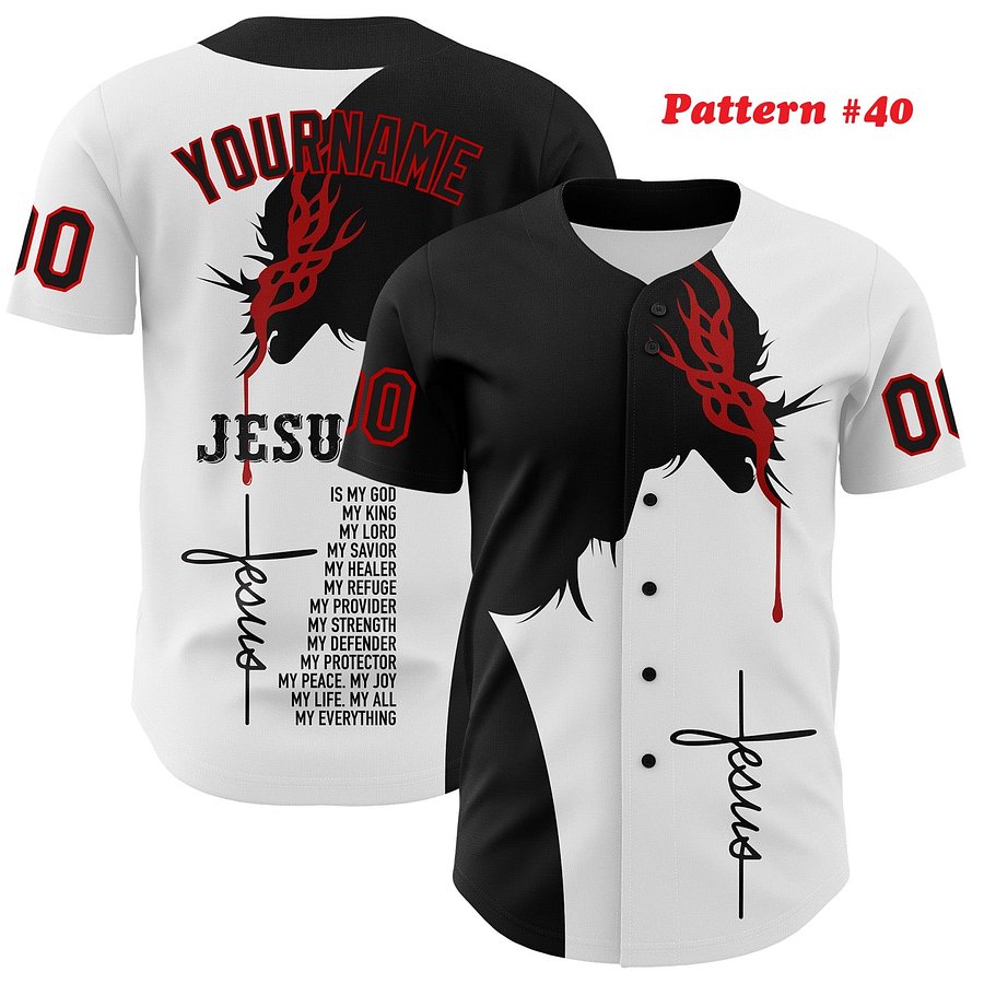 Authentic Baseball Jersey, Custom Baseball Jersey, Personalized Sport Jersey, Colorful, Flowers, Number, God, Jesus, Chris product image (188)