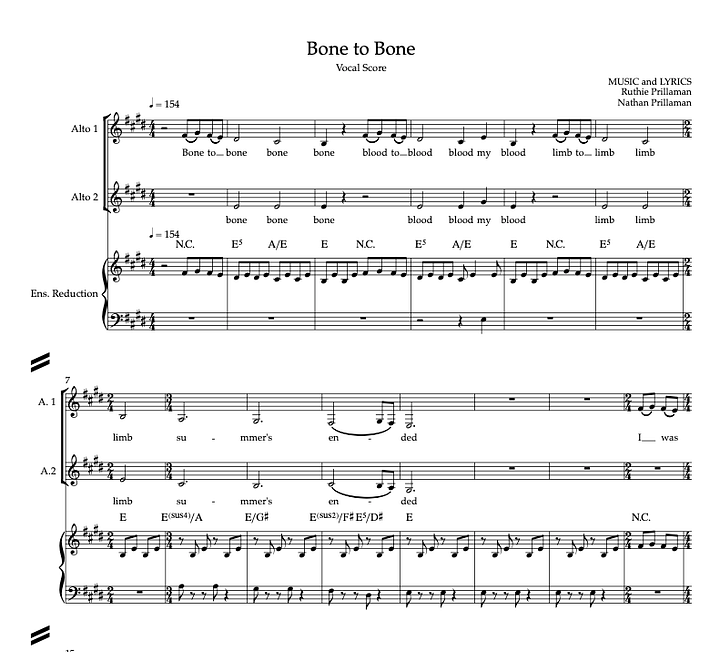 Bone to Bone Sheet Music - Piano Vocal, Vocal Score, and Studio Score product image (2)