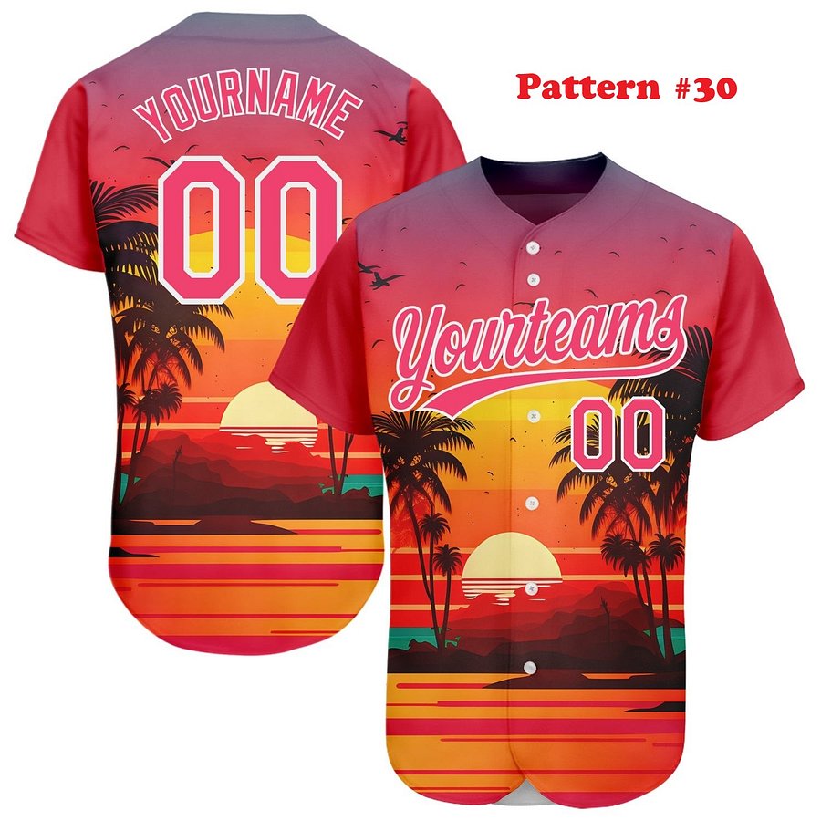 Authentic Baseball Jersey, Custom Baseball Jersey, Personalized Sport Jersey, Hawaiian Multi Colorful, Summer Palm Coconut Beach product image (190)