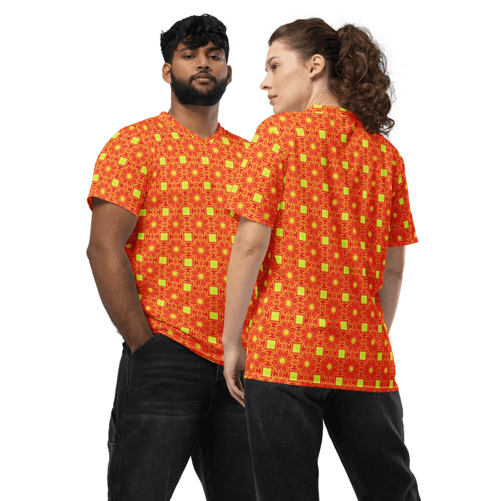 Abstract Orange Repeating Flower Unisex V Neck Sports Jersey product image (1)