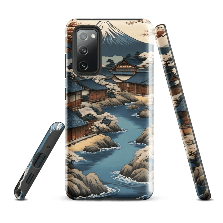 Tough Phone Case for Samsung® - Japanese Village in Shades of Blue and Brown product image (3)