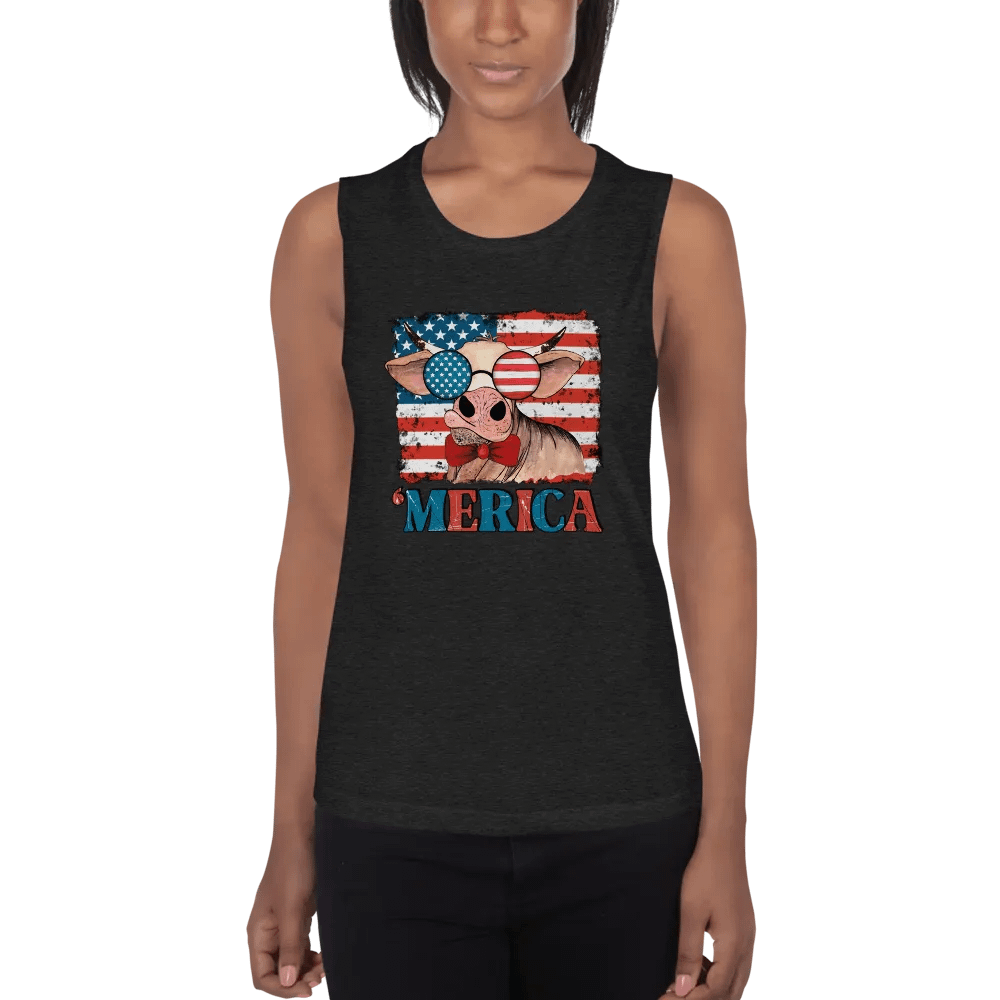 Patriotic Flowy Muscle Tank Featuring Merica the cow product image (21)