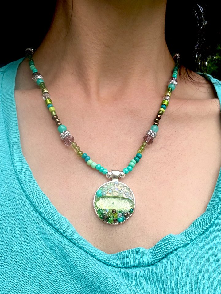 Horizon Sea Glass Pendant Necklace – Atlantic Ocean Green Handmade Bead & Sea Glass Art | Coastal Charm Jewelry by Monique Faella Designs™ | MFD-00216 product image (1)