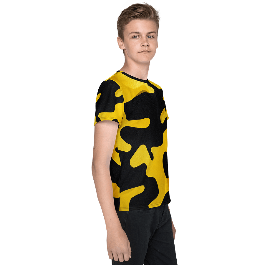 Youth Crew Neck T-Shirt black and yellow camo product image (4)