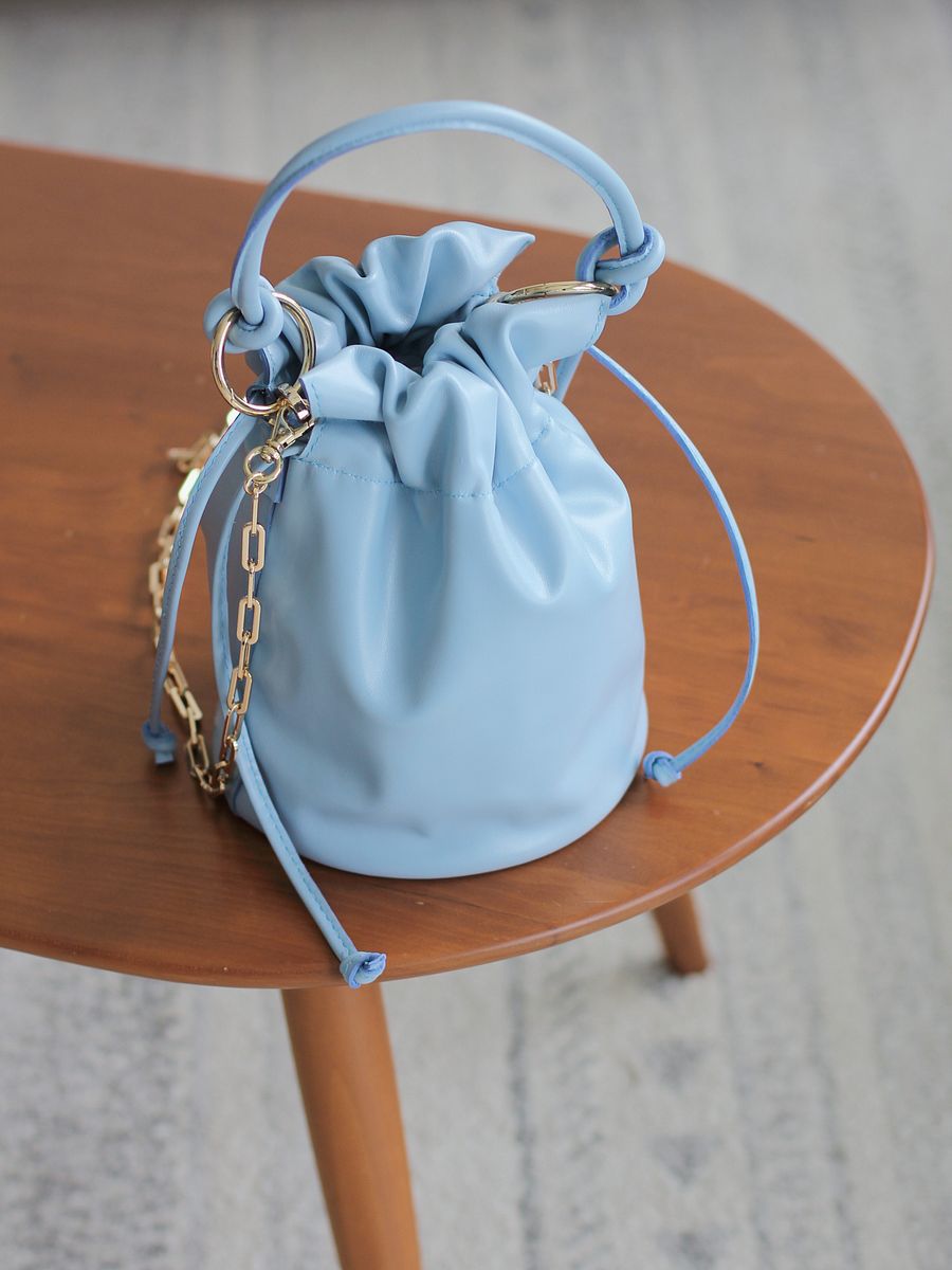 Sample Sale – Soft Leather Drawstring Bucket Bag – Light Blue product image (1)