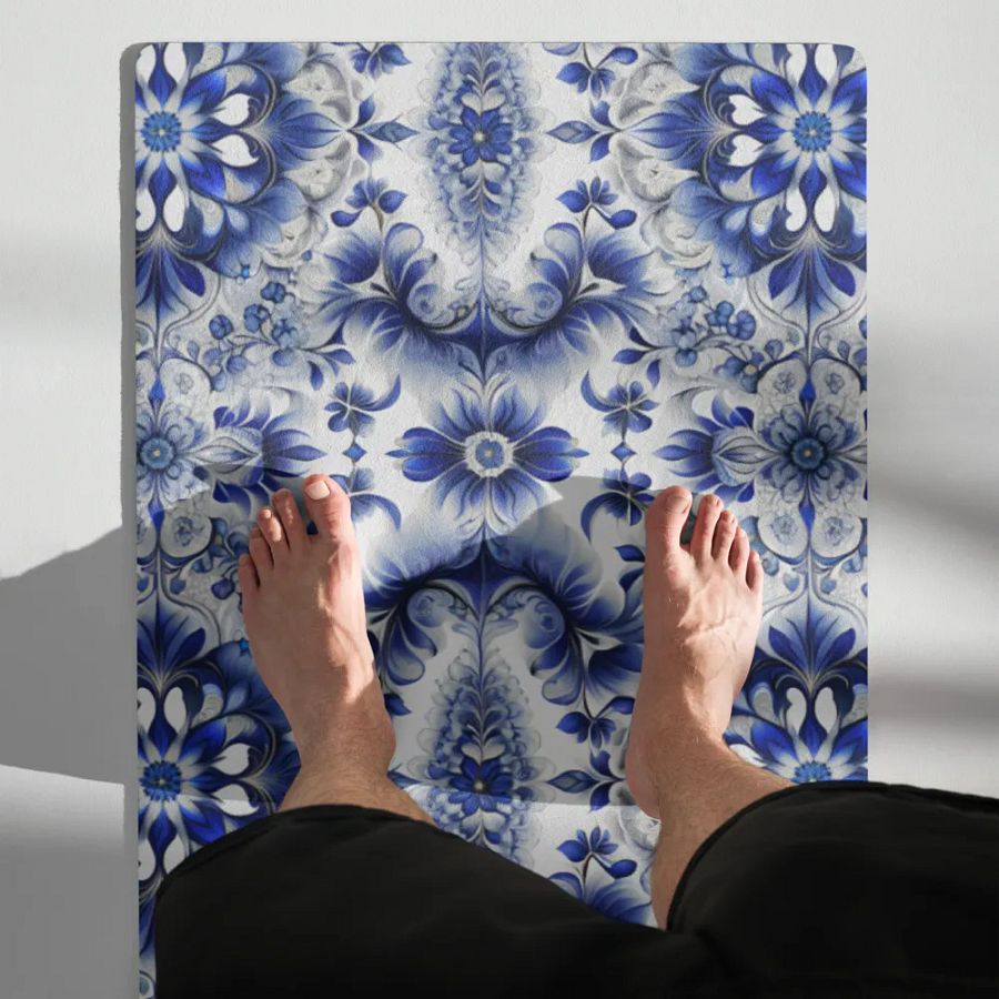 Yoga Mat with Intricate Blue and White Floral Pattern product image (4)