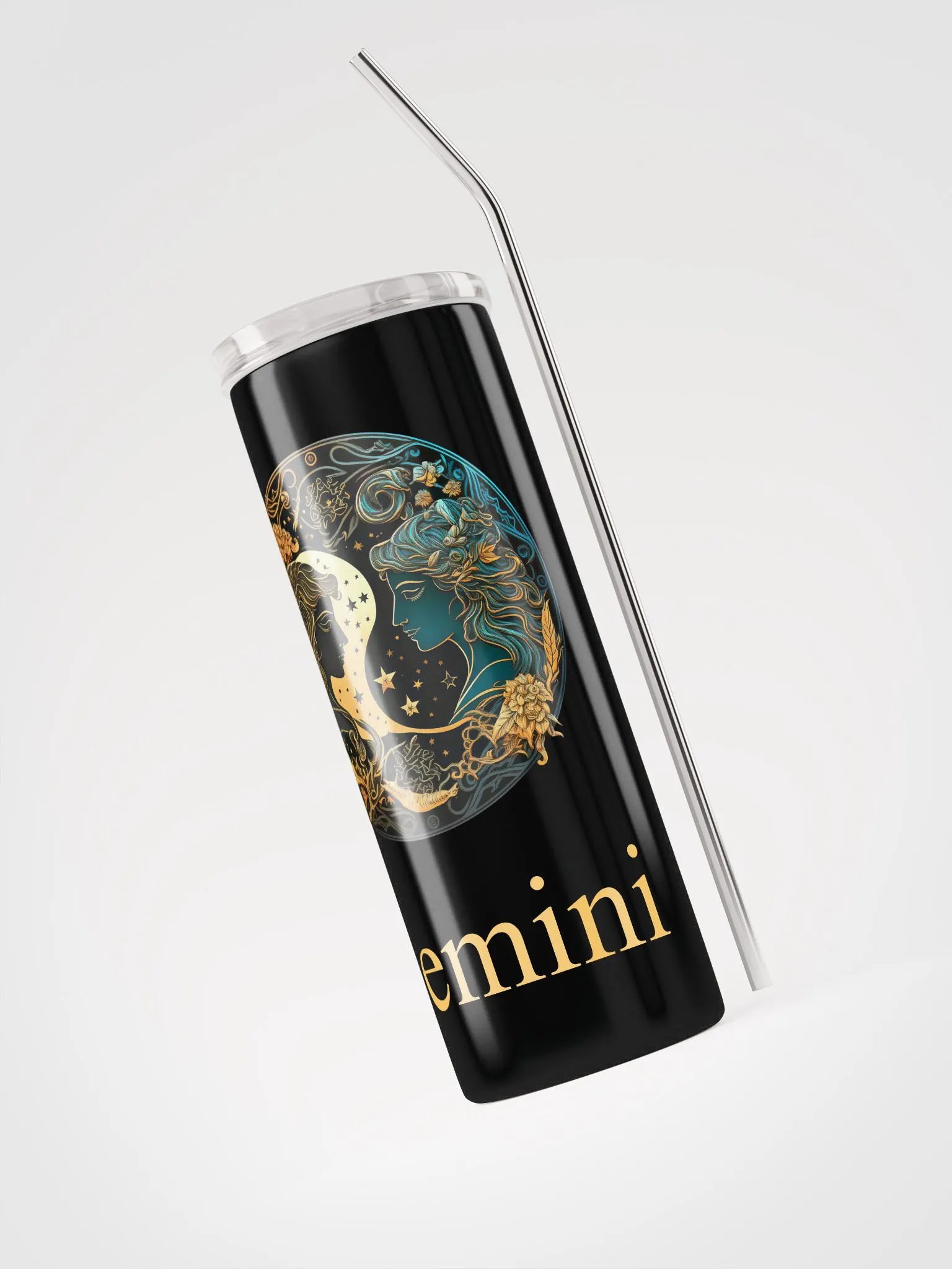 Black Gemini Zodiac Stainless Steel Tumbler - Illustrative Gemini Charm product image (3)