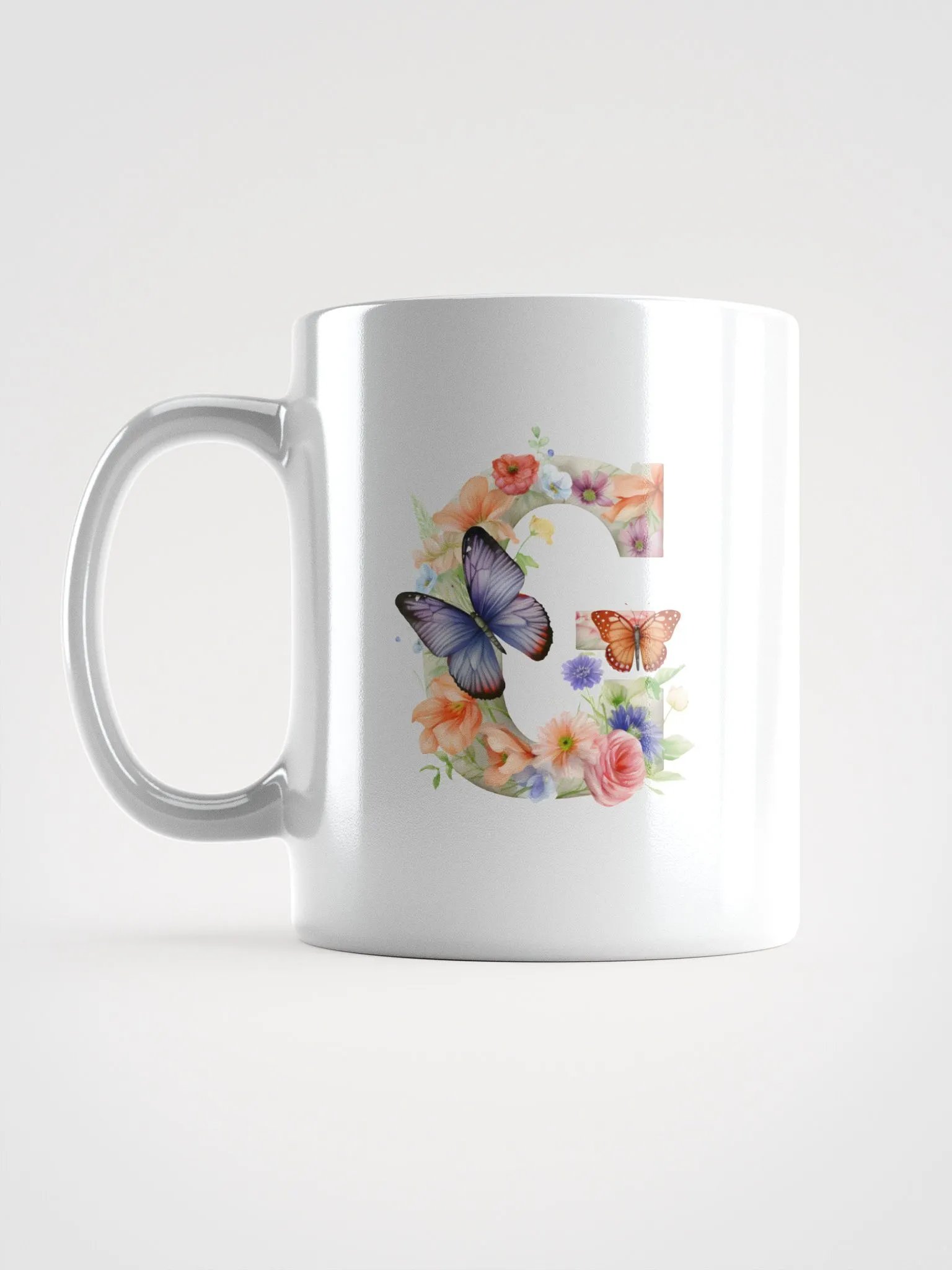 Letter G Monogram Floral Fantasy White Glossy Mug product image (16)