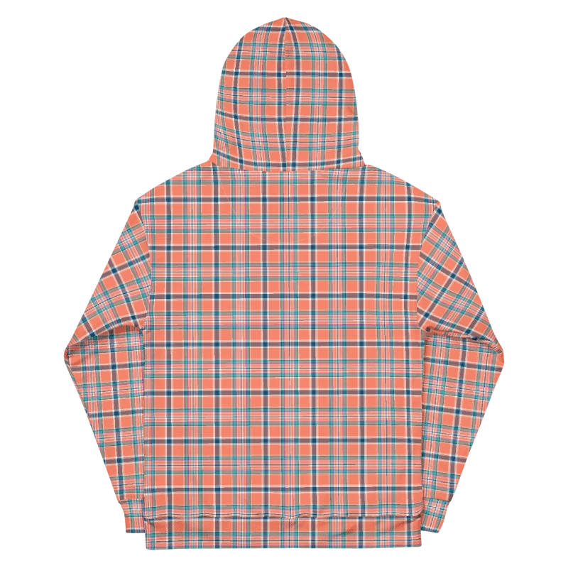Orange Coral and Blue Plaid Hoodie product image (7)