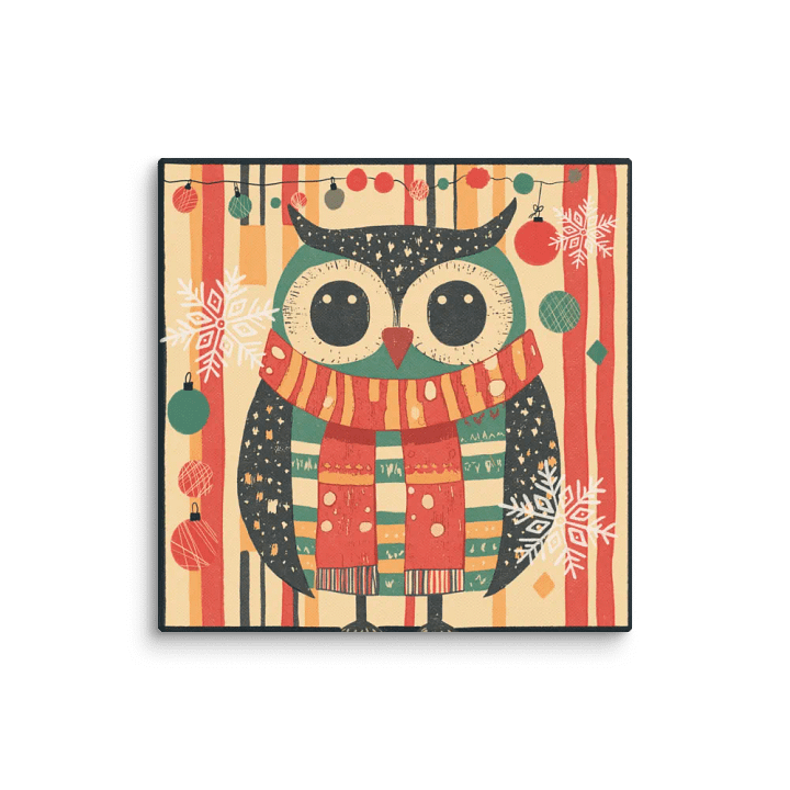 Festive Winter Owl Canvas | Holiday Decor Art Print product image (1)