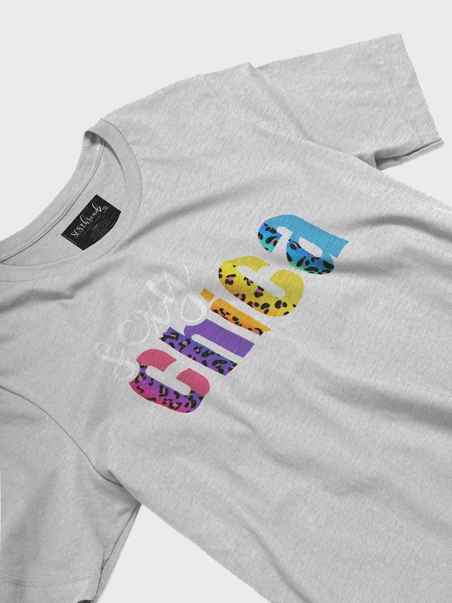 Sexy Chica T-Shirt; White with Mix Bright Rainbow Leopard Pattern product image (3)